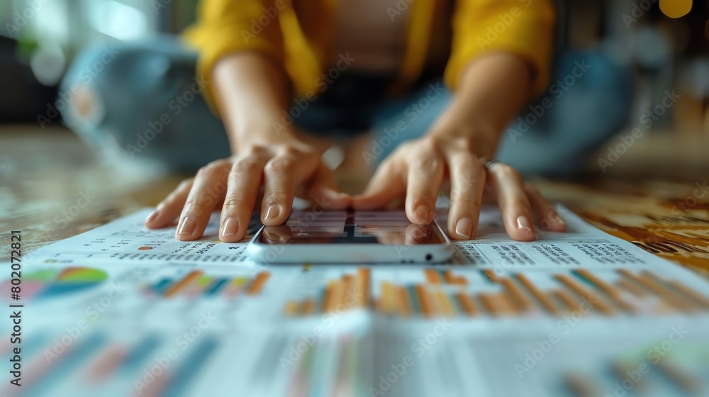 Personal finance, close-up on hands reviewing a financial planning app, navigating economic waters Personal finance, close-up on hands reviewing a financial planning app, navigating economic waters