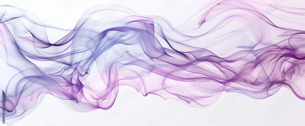 Delicate wisps of pastel pink and serene lavender intertwining on a white background, creating abstract patterns that evoke a sense of tranquility.