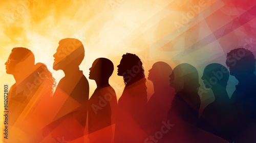 Diverse Society: Multicultural Poster of Equality and Harmony, Silhouette Profile of Men and Women Celebrating Cultural Unity Worldwide photo