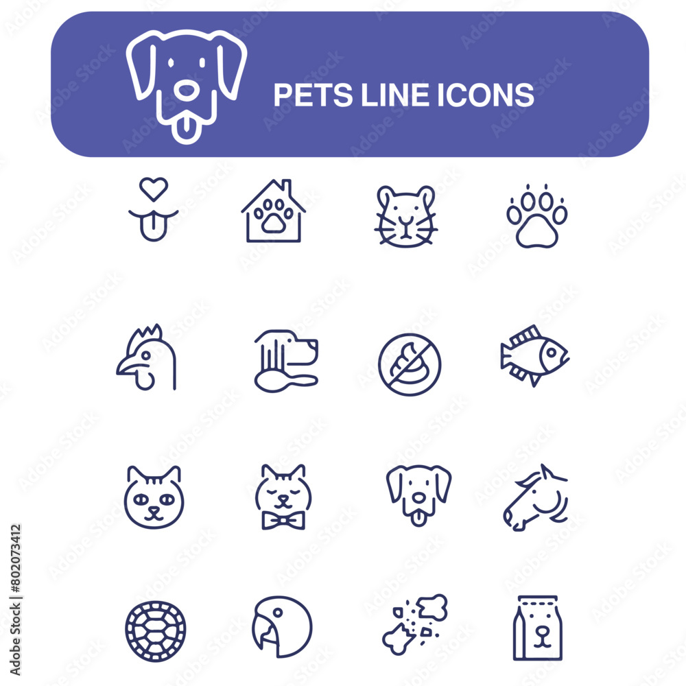 set of pets line vector icons , pets shop icons