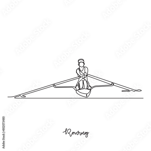 One continuous line drawing of Rowing sports vector illustration. Rowing sports design in simple linear continuous style vector concept. Sports themes design for your asset design vector illustration.
