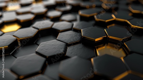 Background with geometric hexagons pattern,black and golden color.