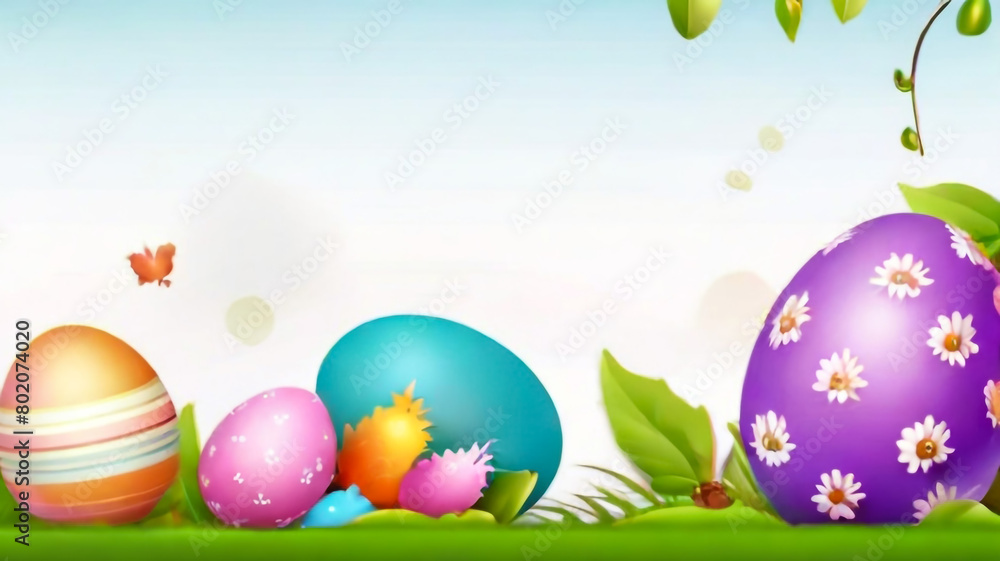 Bright Easter eggs and spring flowers on green grass outdoors
Bright Easter eggs and spring flowers on green grass outdoors