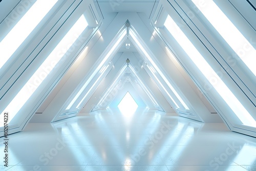 Luminous Futuristic Geometric Corridor with Triangular Tunnel Passage