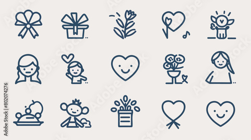 line style icon set design happy mothers day love rel