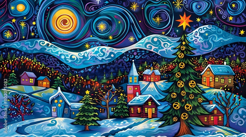 Snow village illustration poster background
