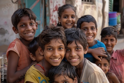 Group of happy indian kids in Jaipur, India.