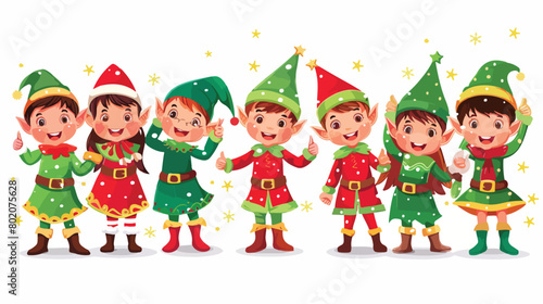 Little children in costume of elf showing thumb-up g