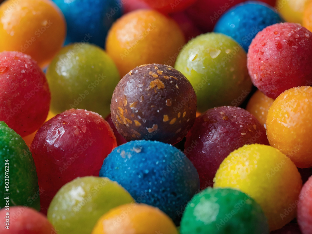 Bursting with Flavor, Close-Up of Mixed Fruit Bonbons Featuring a Spectrum of Colors. Bursting with Flavor, Close-Up of Mixed Fruit Bonbons Featuring a Spectrum of Colors.
