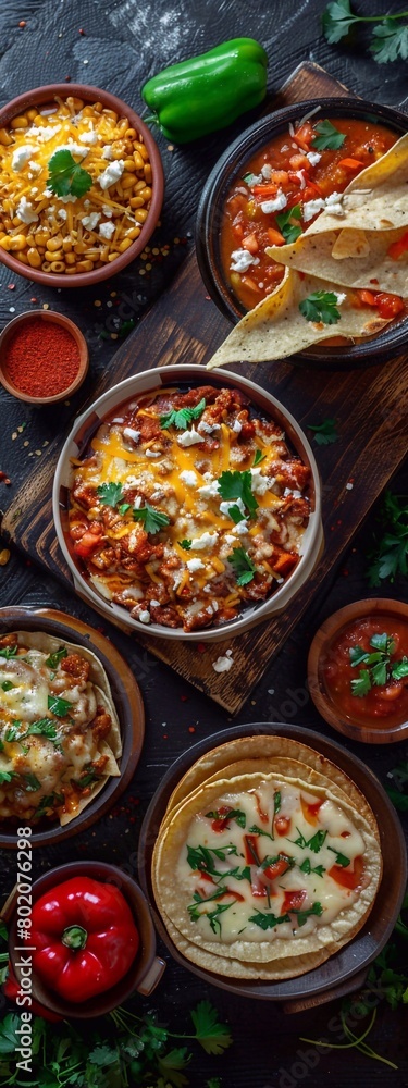 Mexican food many dishes of mexican cuisine on dark wooden table Mexican food many dishes of mexican cuisine on dark wooden table