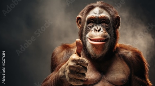 Portrait of friendly monkey making thumbs up.