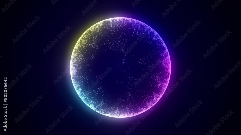 Futuristic colors sphere of particles and lines. Network connection big data. Abstract technology background. 3d rendering.