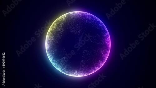Futuristic colors sphere of particles and lines. Network connection big data. Abstract technology background. 3d rendering.