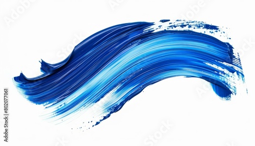 A bold blue paintbrush stroke against a white background, creating a dynamic texture that can be used in various design applications, from cosmetics to interior decorating