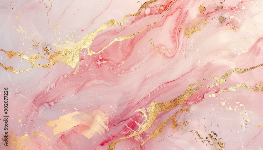 A luxurious pink marble texture with gold veins and watercolor effects, perfect for an elegant background or wallpaper with a subtle light and pastel palette
