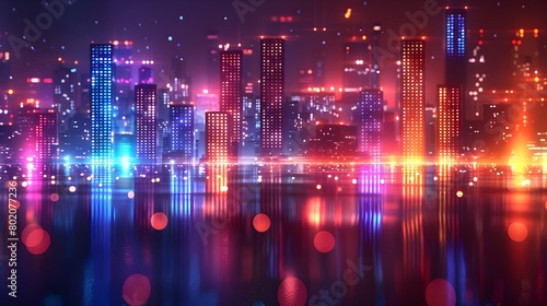 Neon-Lit Metropolis Reflected on Shimmering Waters A Futuristic Cityscape at Night