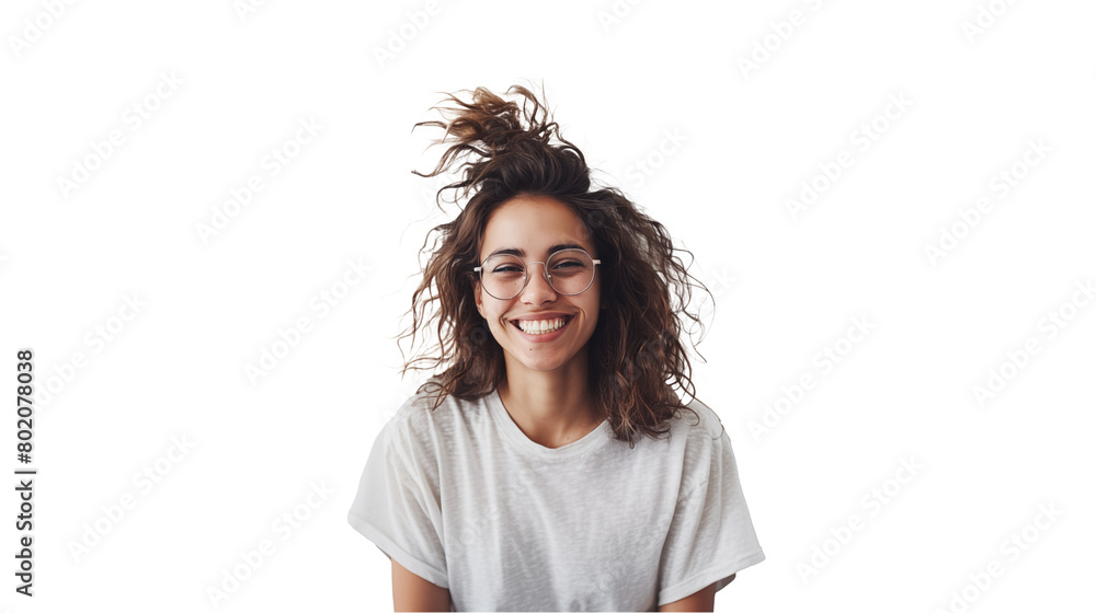 Beautiful dynamic young woman smiling and laughing isolated on transparent background Beautiful dynamic young woman smiling and laughing isolated on transparent background