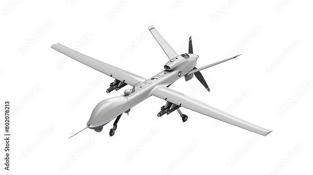 cut out 3d isometric view of a military drone isolated on transparent background