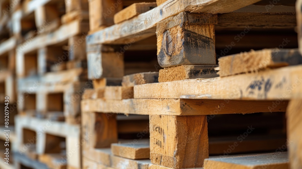 Stacked wooden pallets ready for use in the warehouse or factory Stacked wooden pallets ready for use in the warehouse or factory