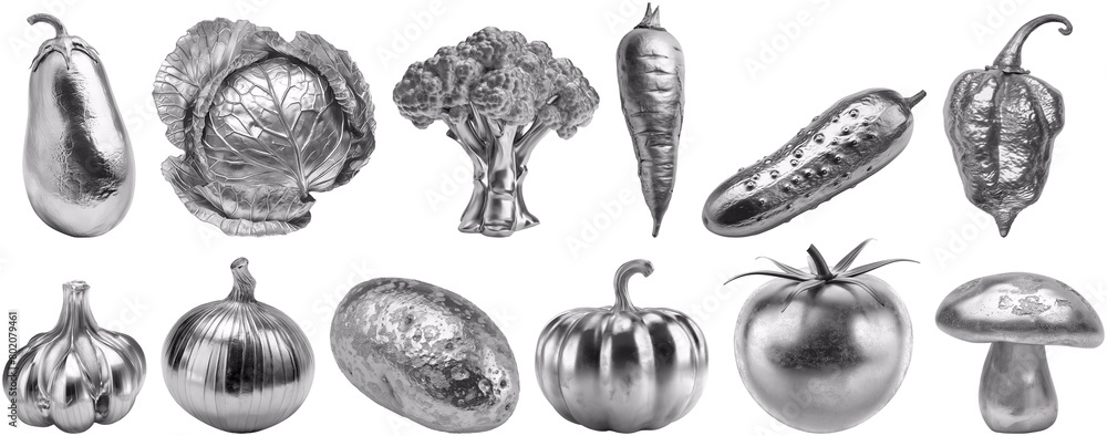 set of silver vegetables, cut out set of silver vegetables, cut out