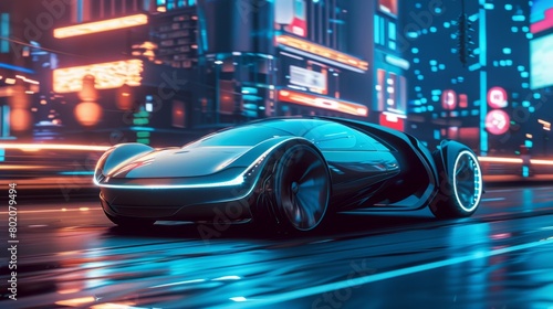 Futuristic Car Gliding Through Neon City  © nialyz