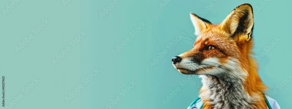 Obraz premium Fox in a Lab Coat Against a Teal Background 