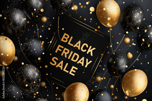 black friday golden and black abstract sale banner  ballon background