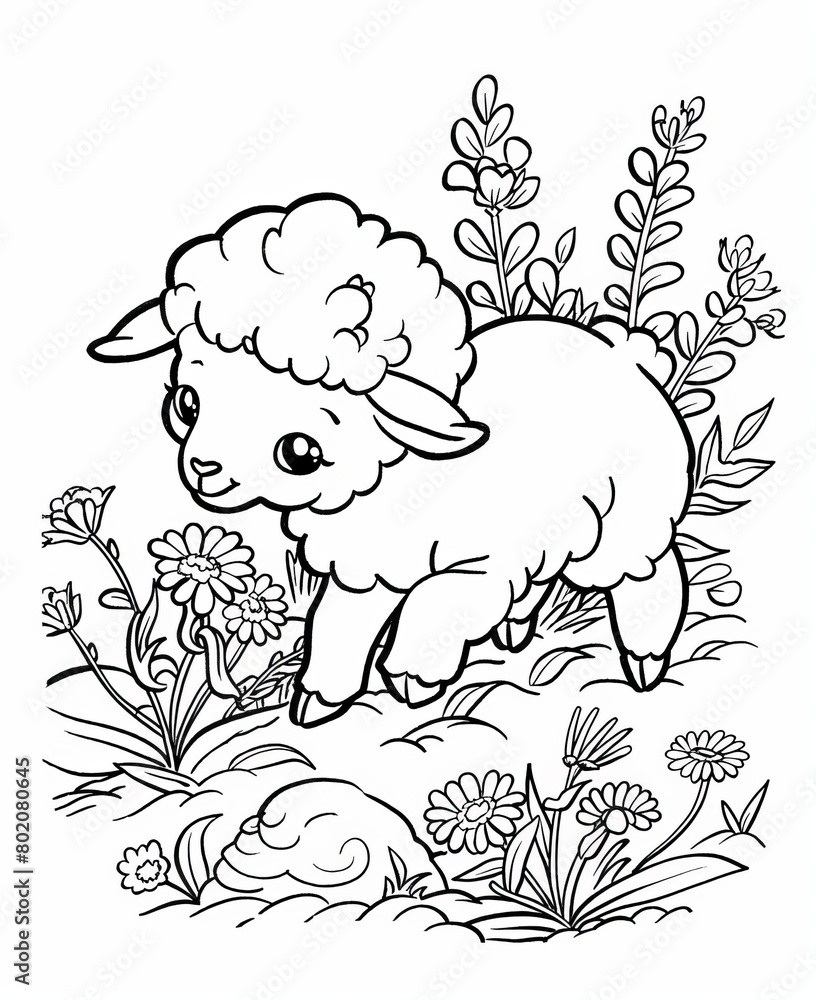 Obraz premium Whimsical Lamb in the Garden Illustration