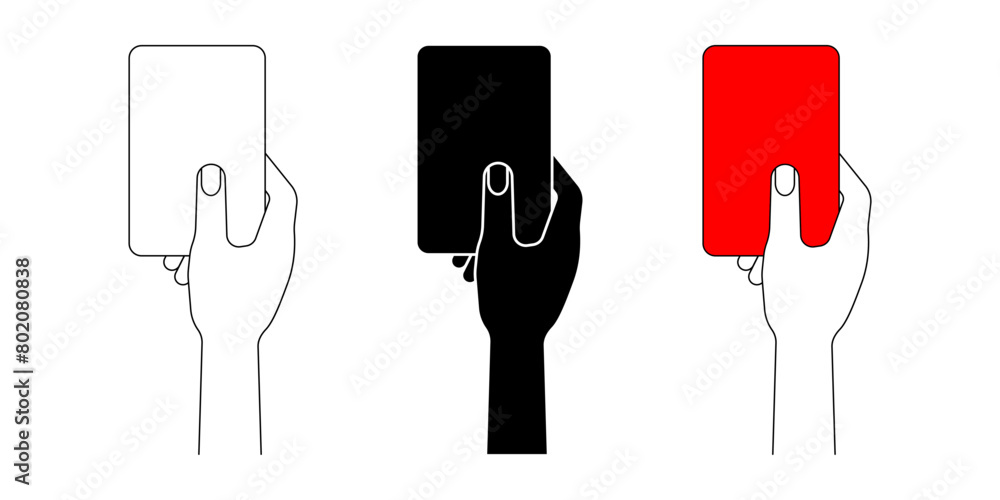 The referee's hand holds a red card icon The referee's hand holds a red card icon