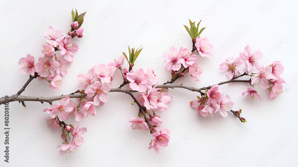 cherry blossom branch isolated on white, Blossom of a cherry tree isolated over white background,Pink cherry blossom on white background, isolated Sakura tree branch