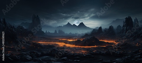 Dark landscape with mountain in background