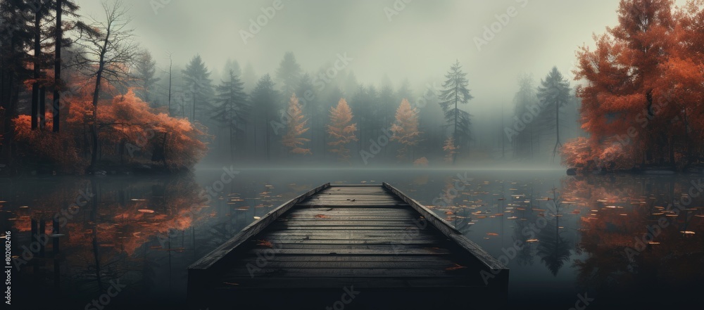 Fototapeta premium Dock amidst lake and trees