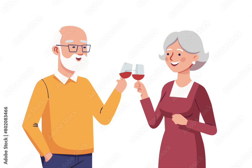 Love kitchen senior woman man couple wine glass drink toast toasting retirement food husband wife together modern flat design simple vector illustration isolated transparent background Love kitchen senior woman man couple wine glass drink toast toasting retirement food husband wife together modern flat design simple vector illustration isolated transparent background