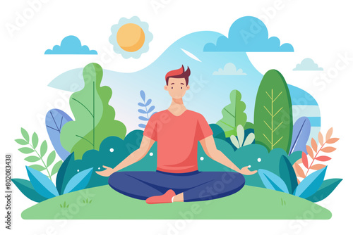 man yoga park outdoor lifestyle nature healthy fitness sport health exercise relaxation modern flat design simple vector illustration isolated transparent background