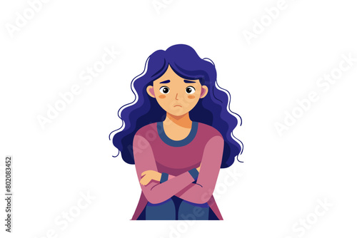Woman girl problem depressed worried depression sad unhappy stress young anxiety lonely pain serious trouble frustration upset despair alone tired contemplation modern flat design simple vector