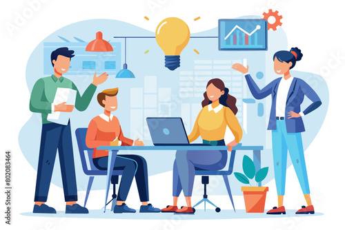 Young business people meeting office teamwork group presentation seminar man businessman startup project idea training student education leader explaining modern flat design simple vector