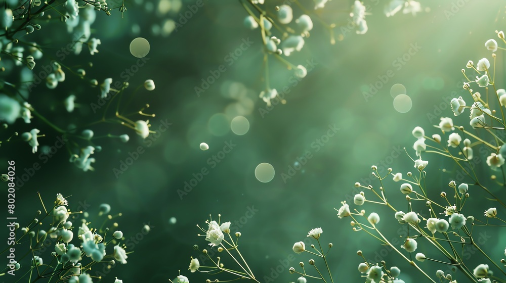 Gypsophila, deep forest green background, cover of magazine, spotlight effect, angled from above
