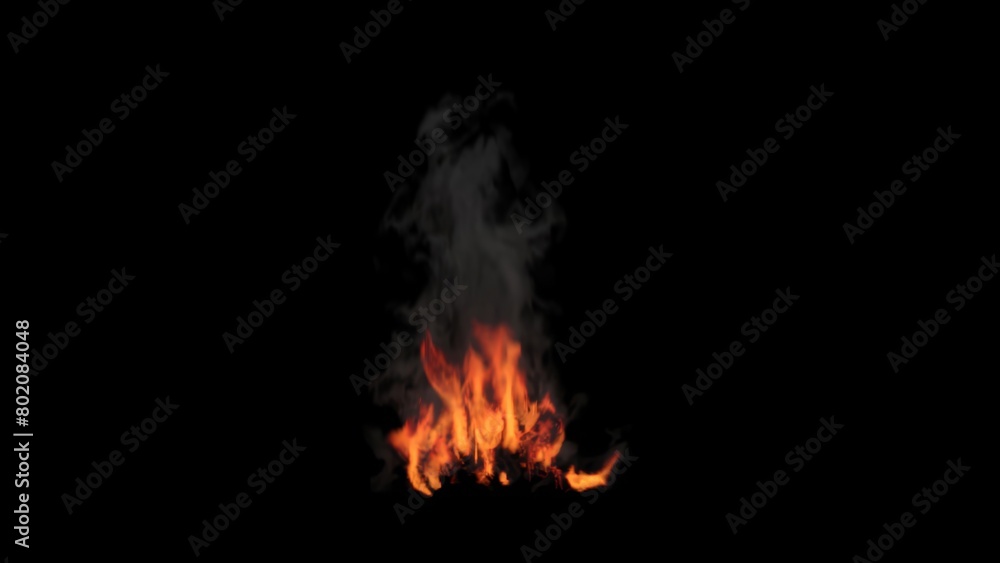 3D animation of flames with smoke on black background 3D animation of flames with smoke on black background