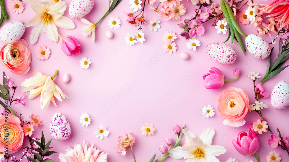 Lovely Pink Easter Greeting Background with Frame

