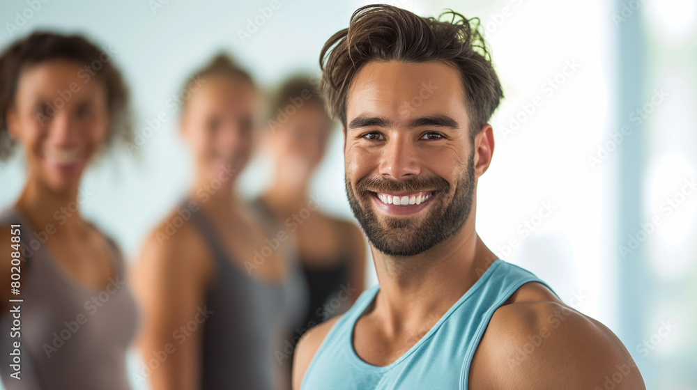 Group Fitness Trainer Smiling With Team. Group Fitness Trainer Smiling With Team.