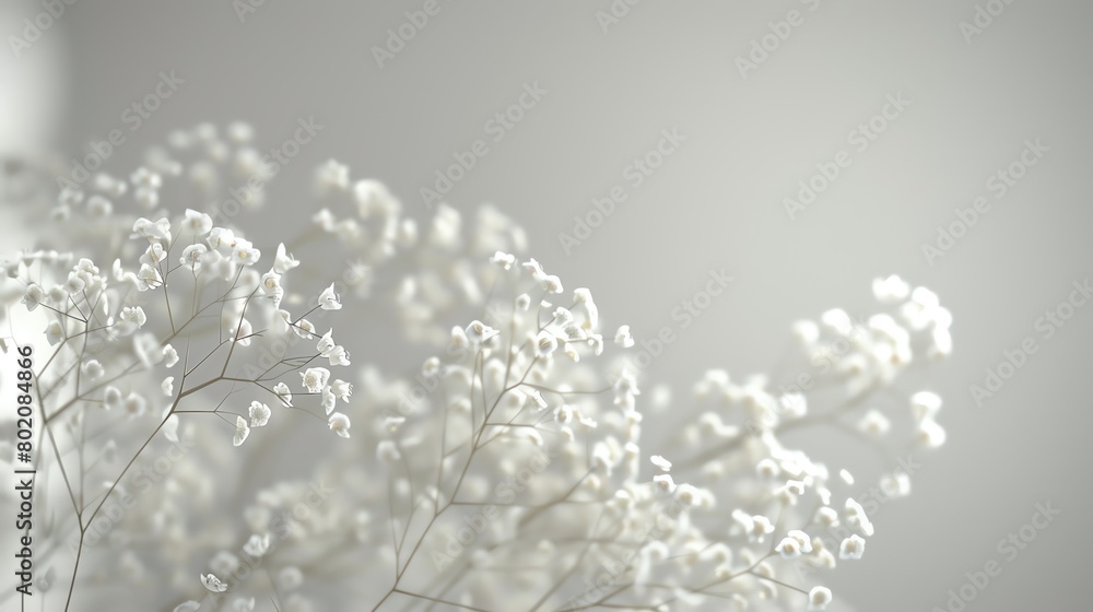 Gypsophila with a soft grey background, classic magazine style, gentle glow, frontal perspective Gypsophila with a soft grey background, classic magazine style, gentle glow, frontal perspective
