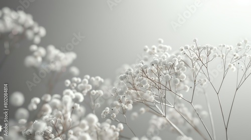 Gypsophila with a soft grey background  classic magazine style  gentle glow  frontal perspective