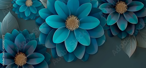 A blue flower with gold accents is the main focus of the image. The flowers are arranged in a way that creates a sense of depth and dimension. Generative AI