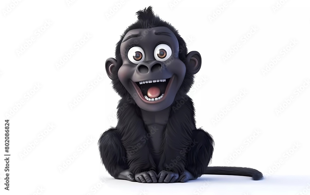 Adorable 3D cartoon baby gorilla with Cheerful Expression on White Background. Vector illustration Adorable 3D cartoon baby gorilla with Cheerful Expression on White Background. Vector illustration