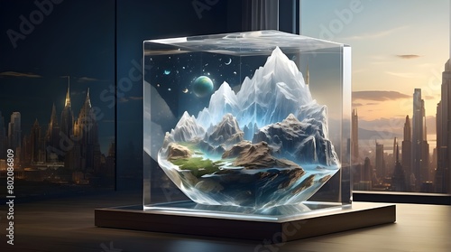 "Imagine a world where mass has no hold, and objects float effortlessly above a crystal-clear glass display."
