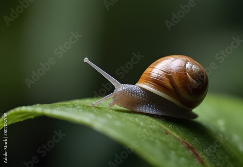 A snail's antennae probe its surroundings as it glides across a leaf, generative AI