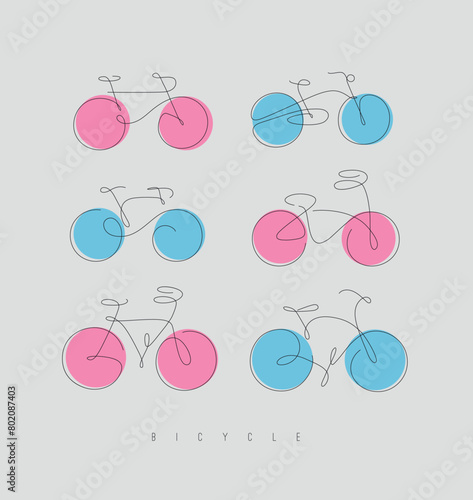 Obraz na płótnie Bike icons drawing in hand drawn line art style drawing with color elements on beige background w salonie