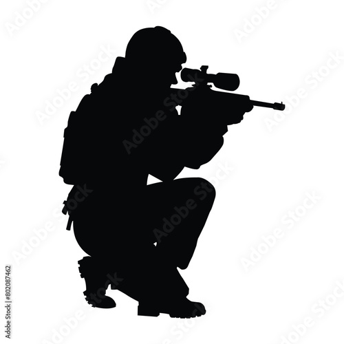 silhouette of a sniper on white