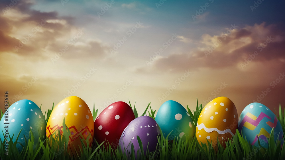 Bright Easter eggs and spring flowers on green grass outdoors
Bright Easter eggs and spring flowers on green grass outdoors