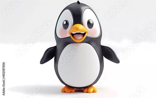 Adorable 3D cartoon baby penguin with Cheerful Expression on White Background. Vector illustration